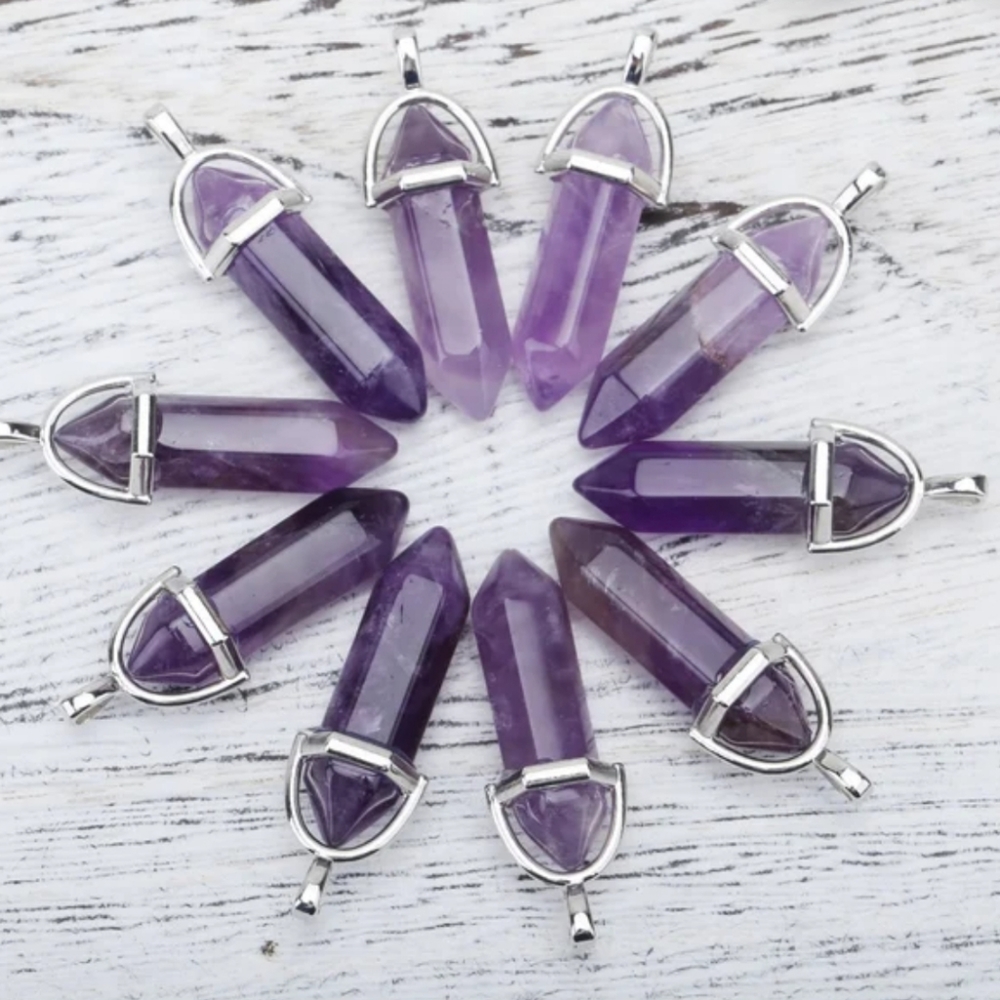 Natural Amethyst Crystal Pendant Healing Quartz Stone Point Necklace - Picture 2 of 16
